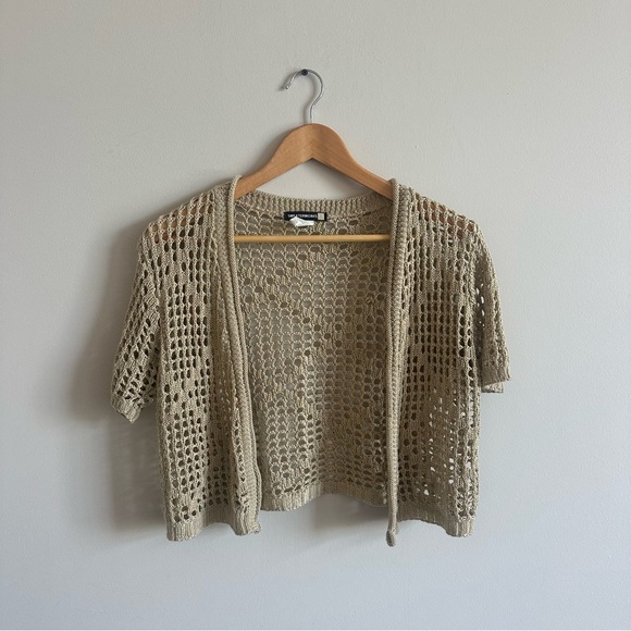 ⚡️ Sweaterworks Tan Cream Knit Lightweight Short Sleeve Cardigan - Picture 8 of 11